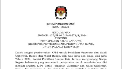 KPU Ternate Resmi Buka Pendaftaran KPPS Untuk Pilkada 2024